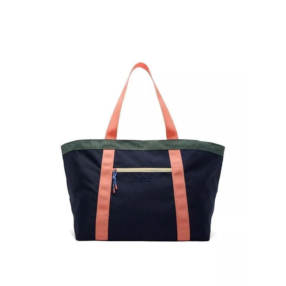 NWT Victoria’s Secret PINK Weekender Canvas Travel Beach Navy Coral Tote Bag